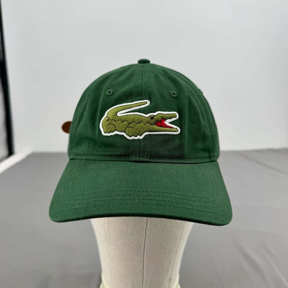 Lacoste Big Croc Twill Adjustable Leather Strap Hat Green